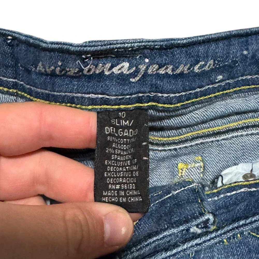 2000s Arizona Jeans‎ Co. Rhinestone Pocket Blue Jeans Girls 10 Slim (26x25 1/8)